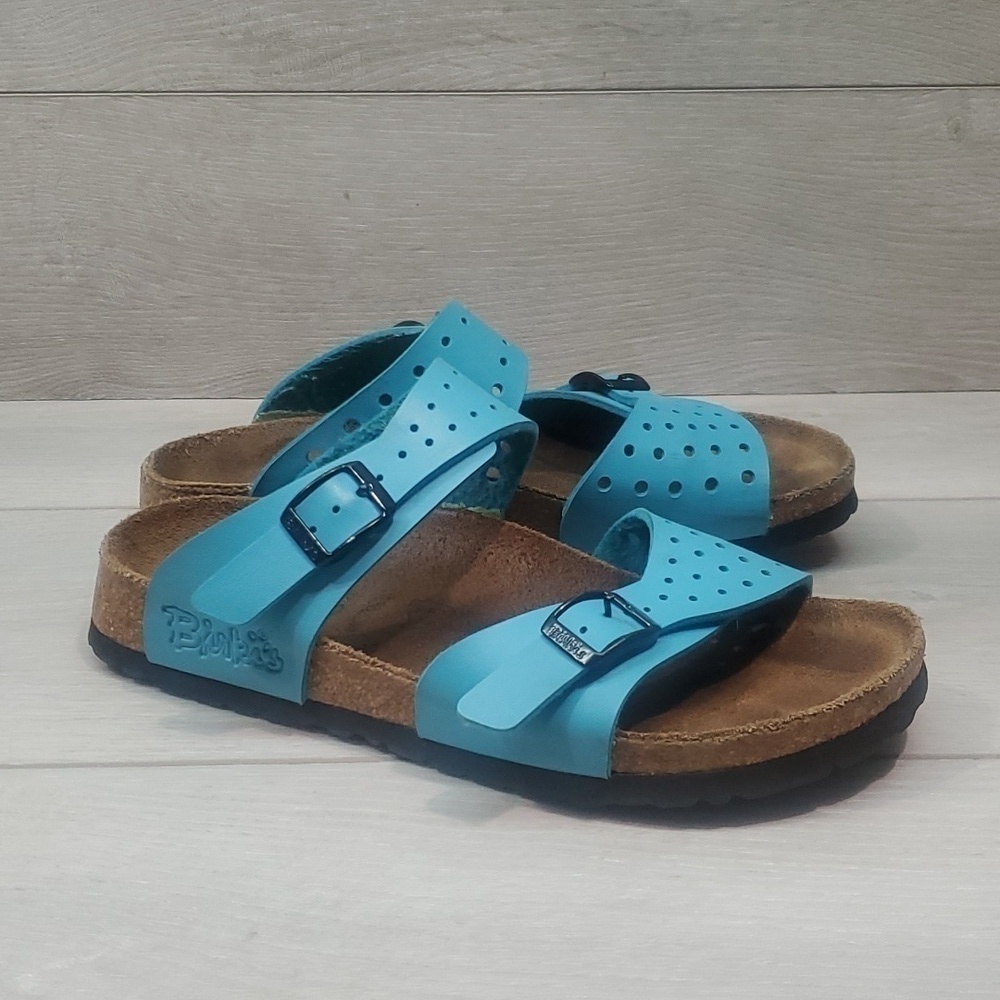 Birkis by Birkenstock Women Aqua Blue 2 straps Sandals shoes sz 5
